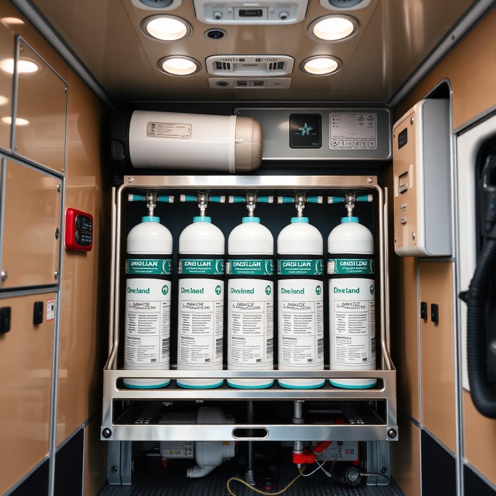 Interno ambulanza Assistiamo Te con riserve di ossigeno medicale ad alta autonomia