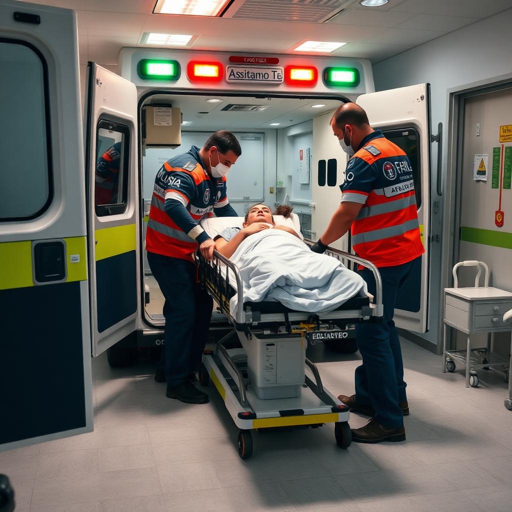 Equipaggio Assistiamo Te durante presa in carico bed-to-bed in ospedale italiano