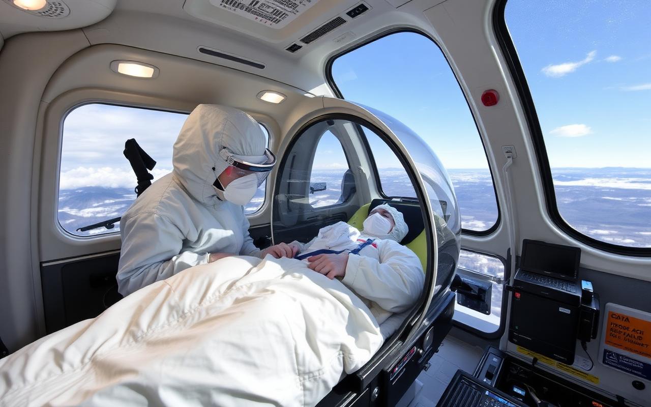 Capsula di isolamento EpiShuttle per biocontenimento durante volo sanitario con paziente infettivo