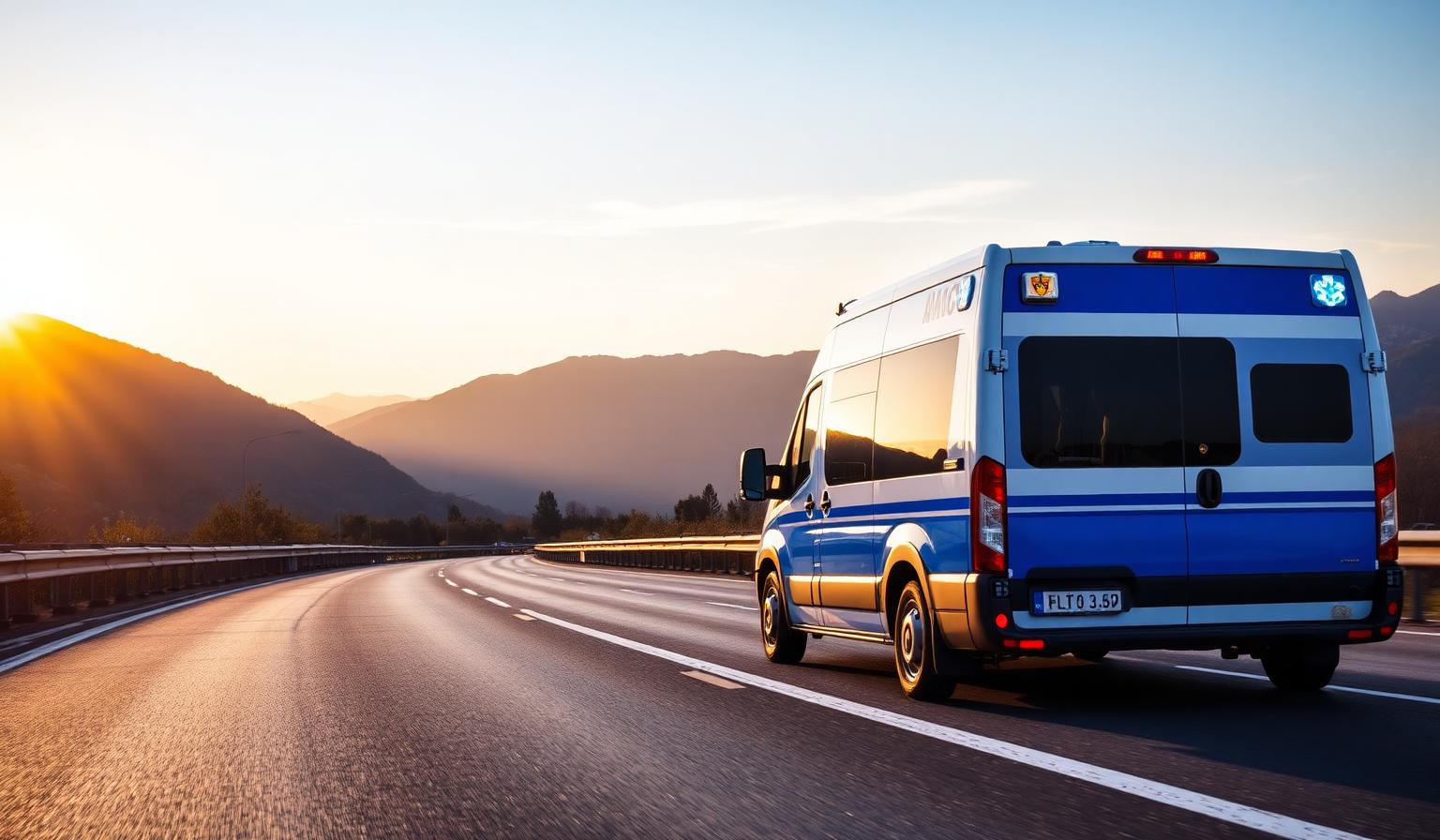 Ambulanza privata in viaggio interregionale su autostrada italiana per trasporto sanitario fuori regione