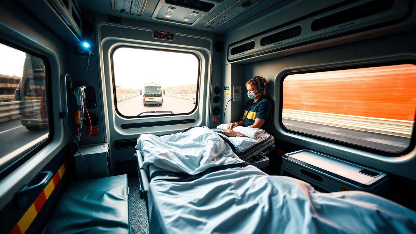 Ambulanza per trasporto sanitario a lunga distanza in autostrada