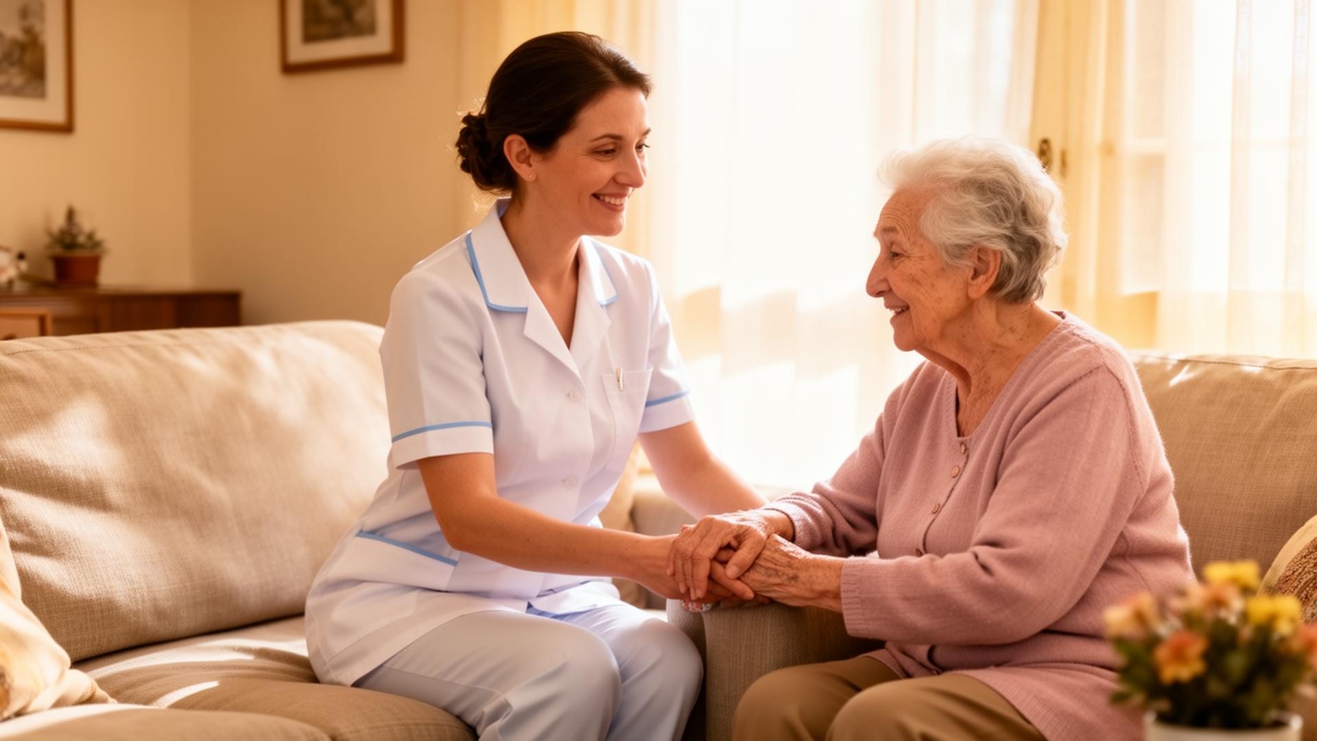 Infermiera di Assistiamo Te durante una visita di assistenza domiciliare a un'anziana paziente