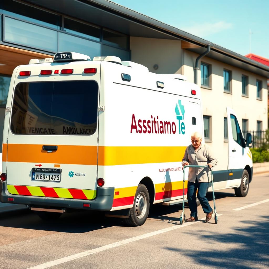 Ambulanza privata Assistiamo Te davanti a centro di riabilitazione fuori regione