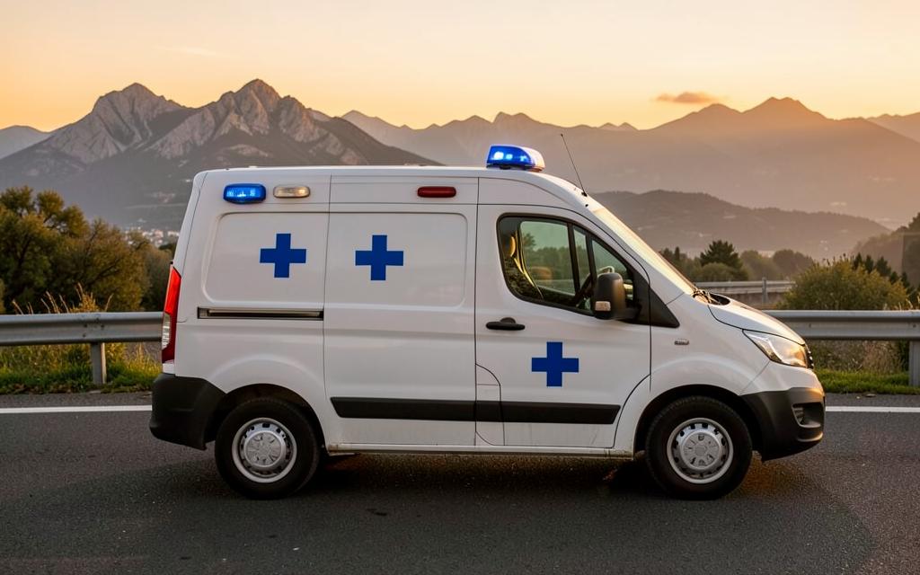 Ambulanza privata Assistiamo Te in viaggio su autostrada italiana per tratta a lunga percorrenza