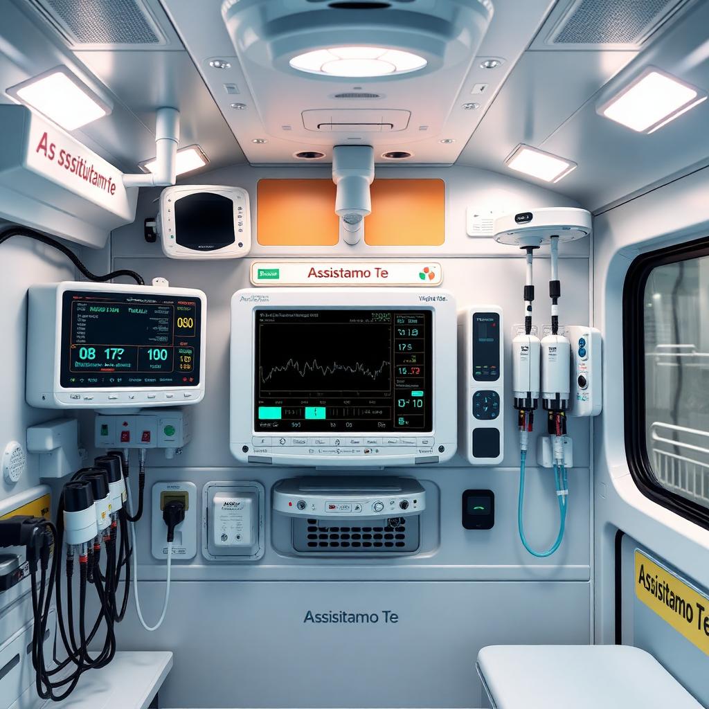 Interno di ambulanza privata Assistiamo Te con dotazioni elettromedicali avanzate
