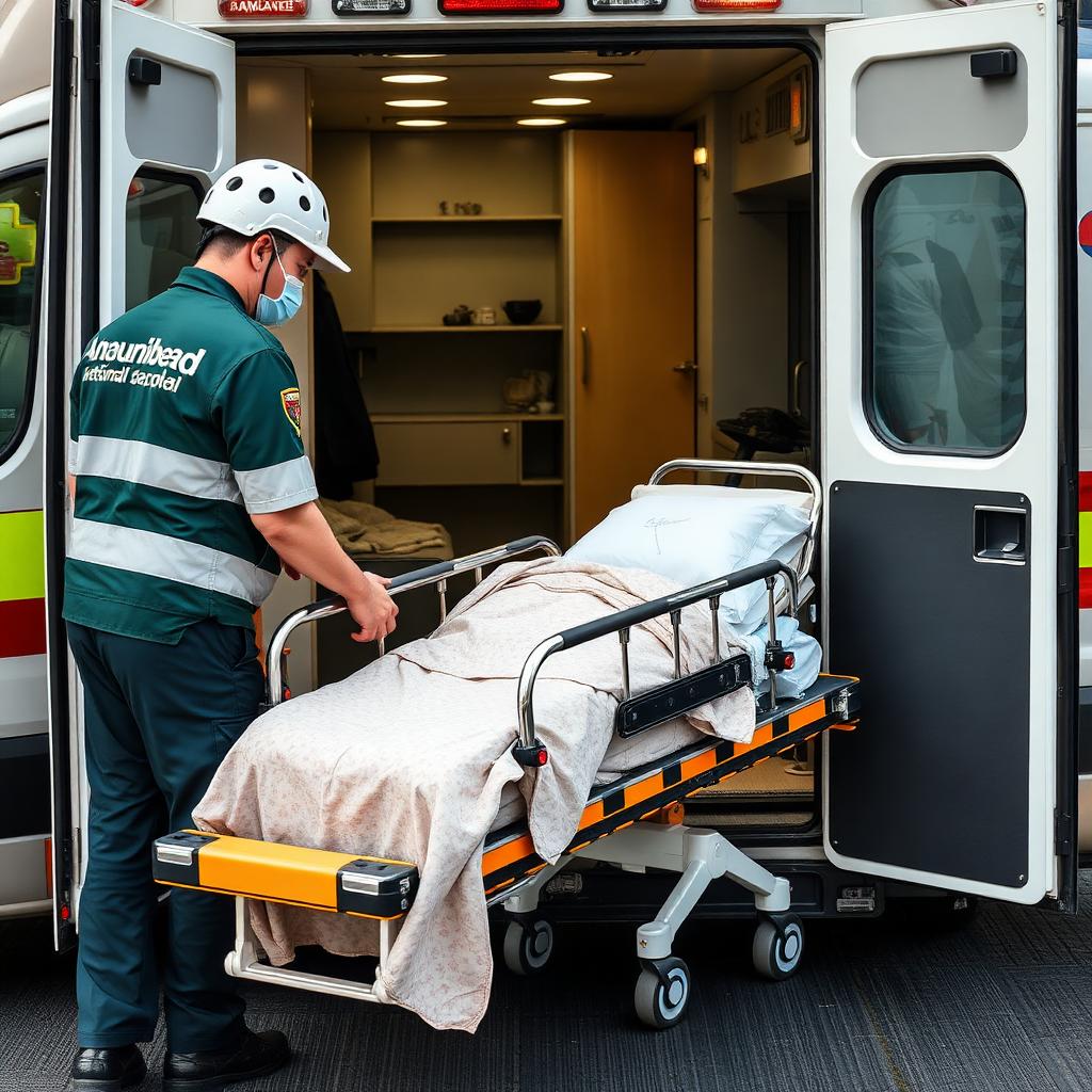 Soccorritore Assistiamo Te durante servizio bed-to-bed nazionale con barella autocaricante