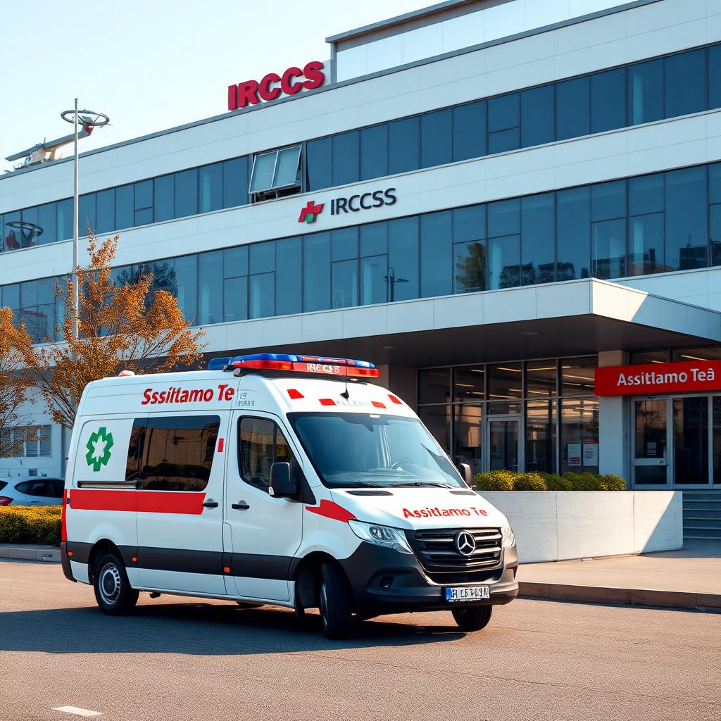 Ambulanza privata Assistiamo Te davanti a un centro di alta specializzazione IRCCS